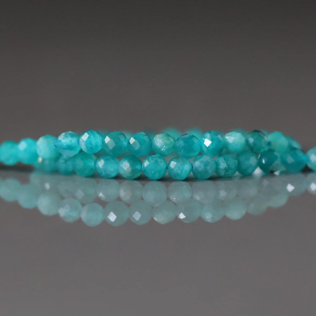 3.5mm AAA Russian Amazonite Faceted Beads Round Strand 7" Genuine Gemstone Beads for DIY Jewelry Making Beading Craft Gift Beads