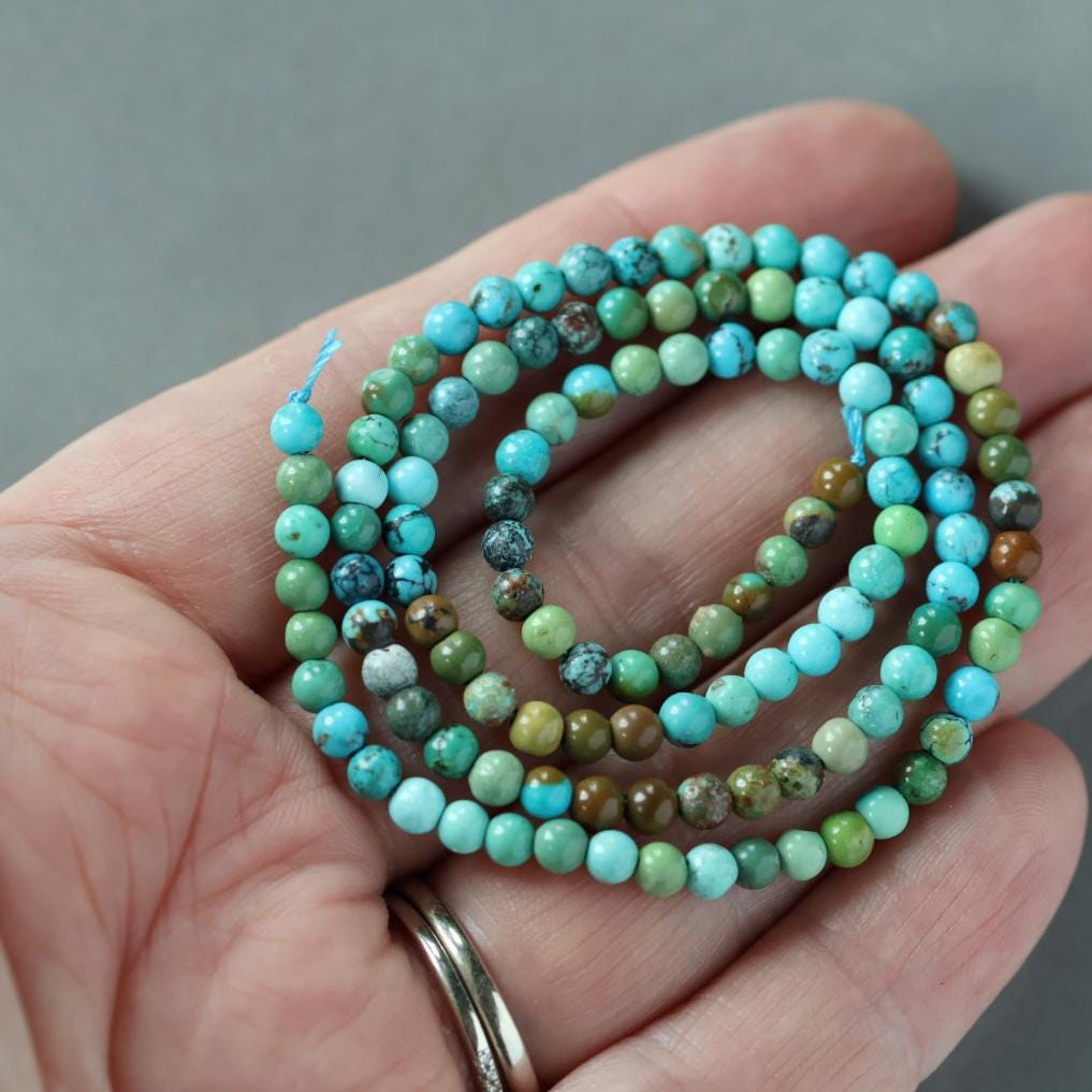 3.5mm Arizona Turquoise Beads – Smooth Round Natural Gemstone 15" Strand