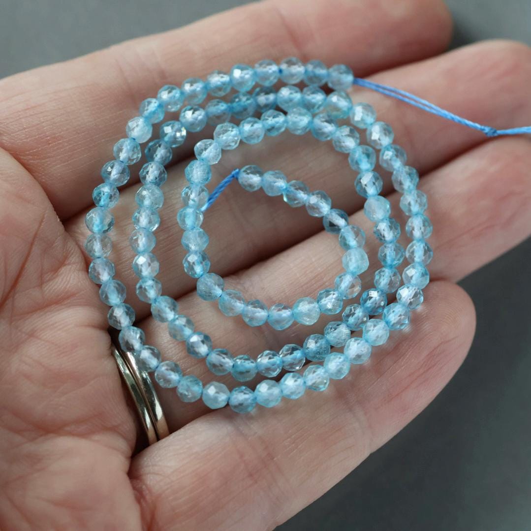 3.5mm Blue Topaz Beads – Faceted Round Natural Gemstone Strand