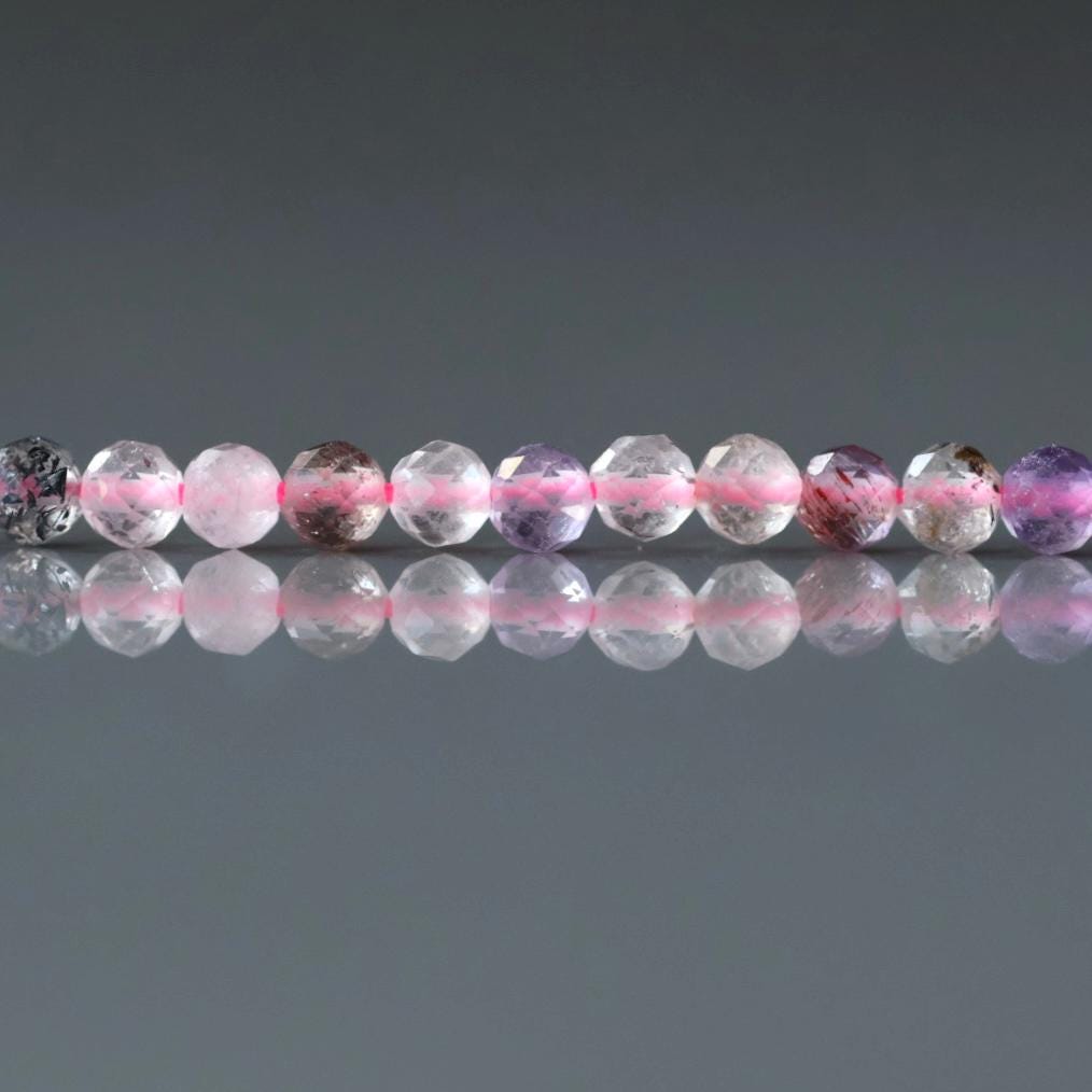 3.5mm Cacoxenite (Super 7) Beads – Faceted Round Natural Gemstone 15" Strand