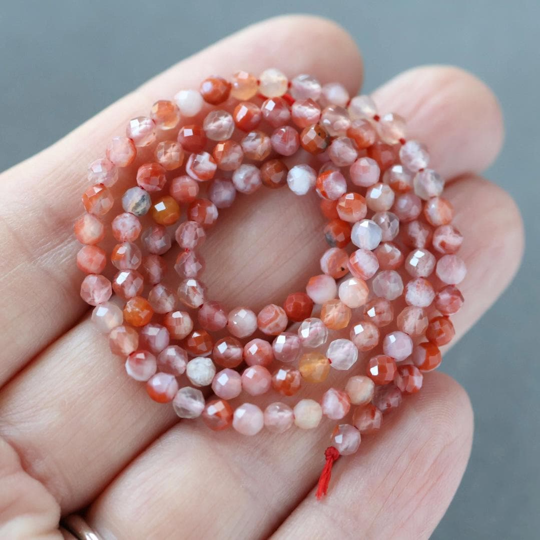 3.5mm Carnelian Beads – Faceted Round Natural Gemstone 15" Strand