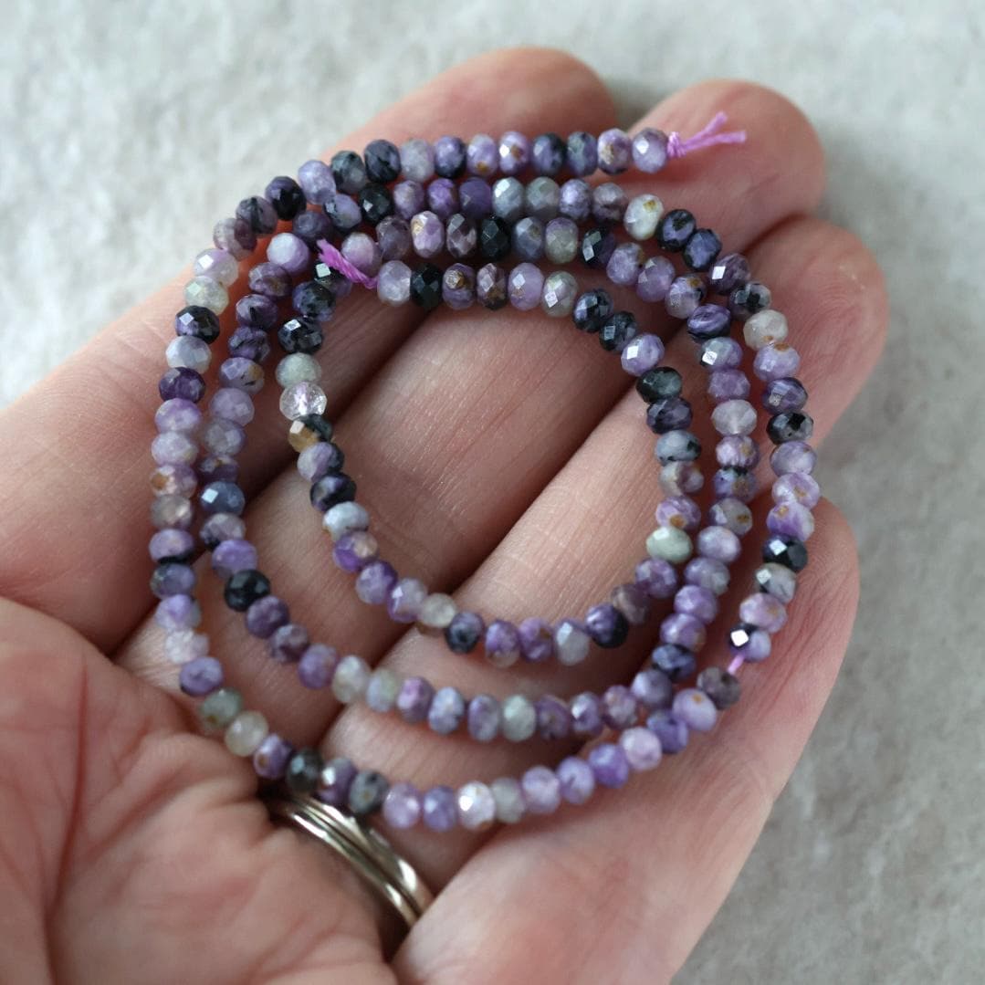 3.5mm Charoite Beads - Faceted Rondelle Natural Gemstone 7" Strand