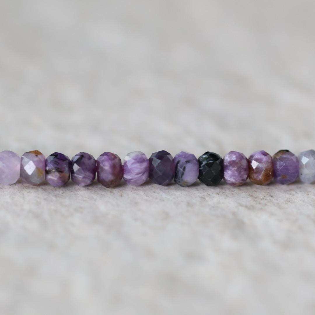 3.5mm Charoite Beads - Faceted Rondelle Natural Gemstone 7" Strand