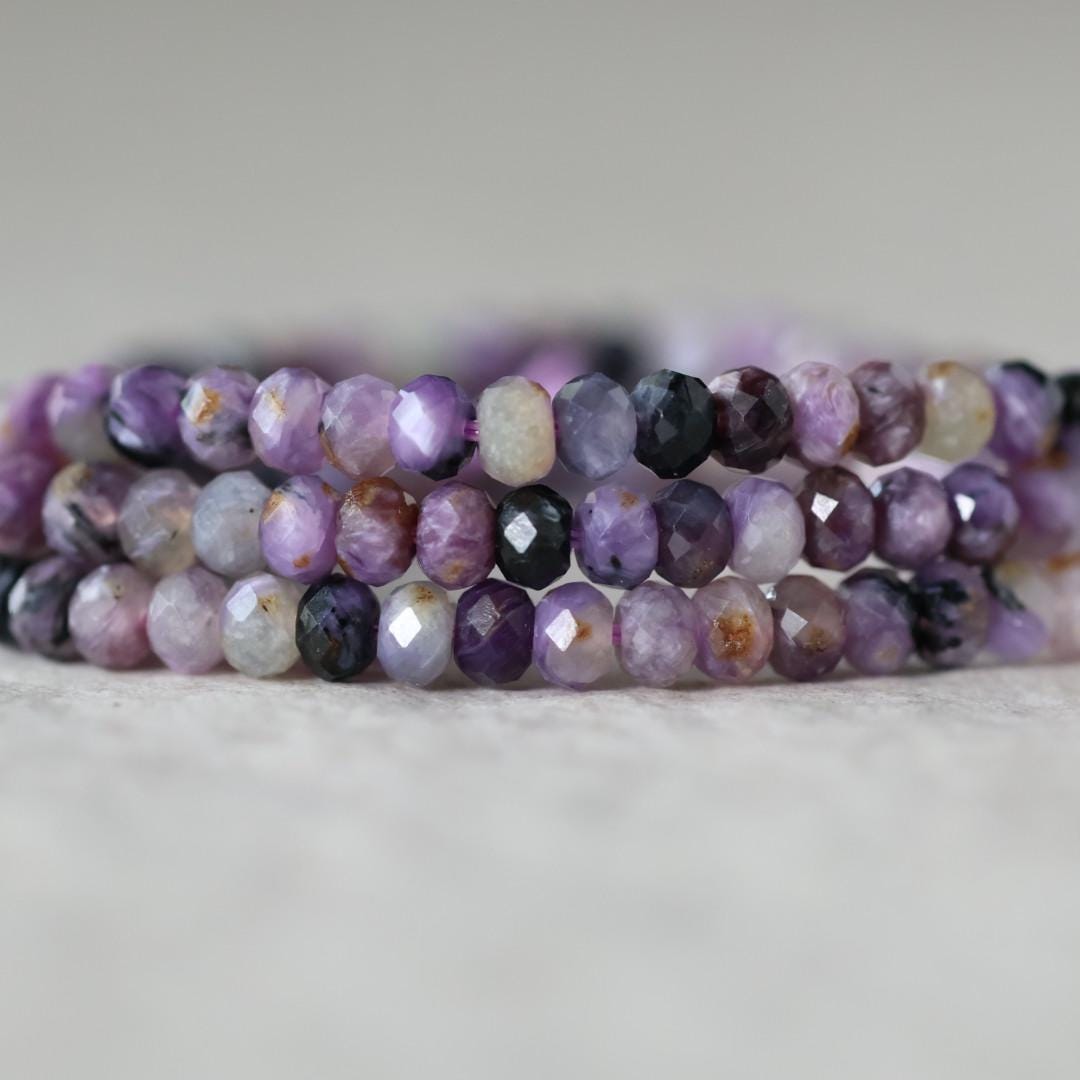 3.5mm Charoite Beads - Faceted Rondelle Natural Gemstone 7" Strand