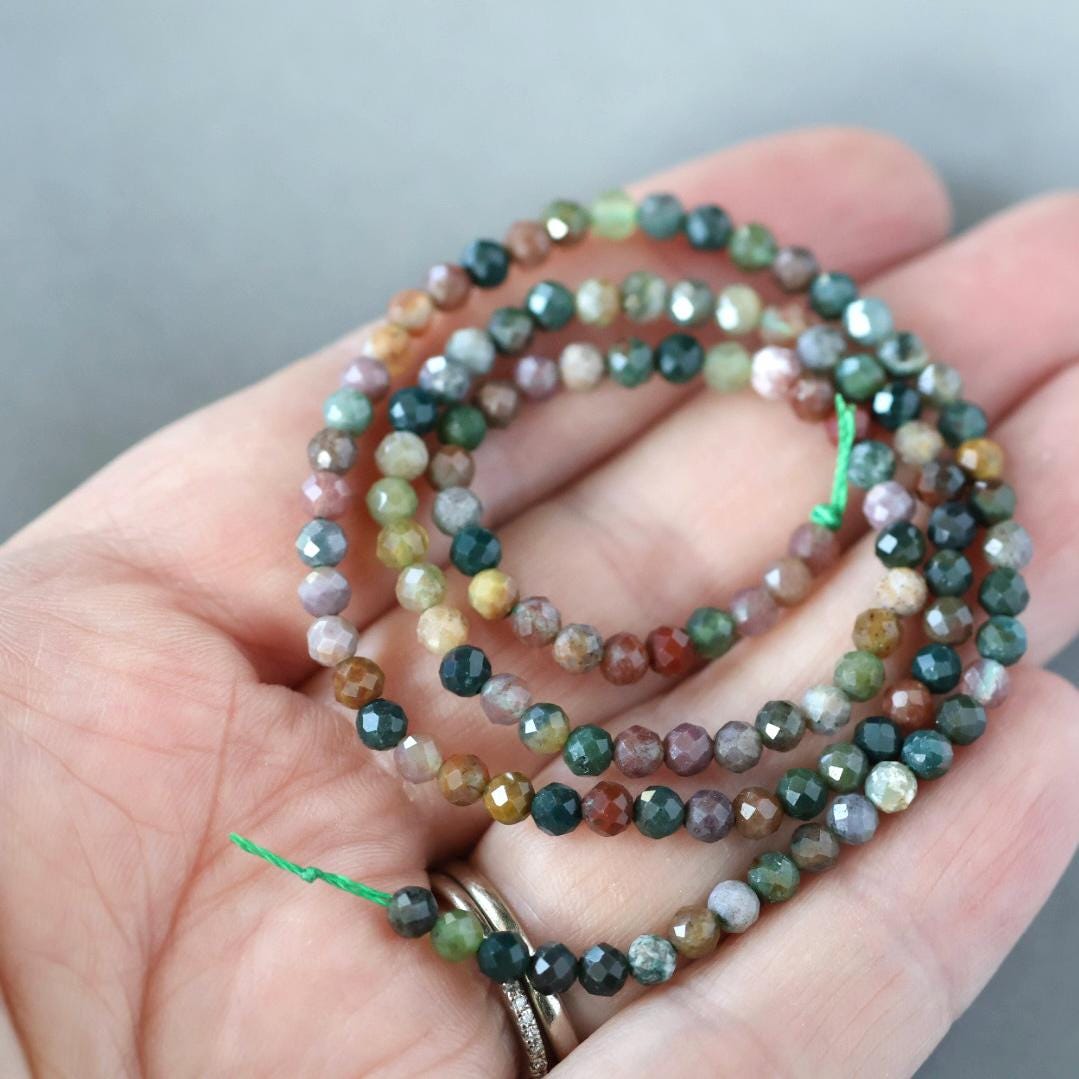 3.5mm Indian Agate Beads - Faceted Round Natural Gemstone 15" Strand