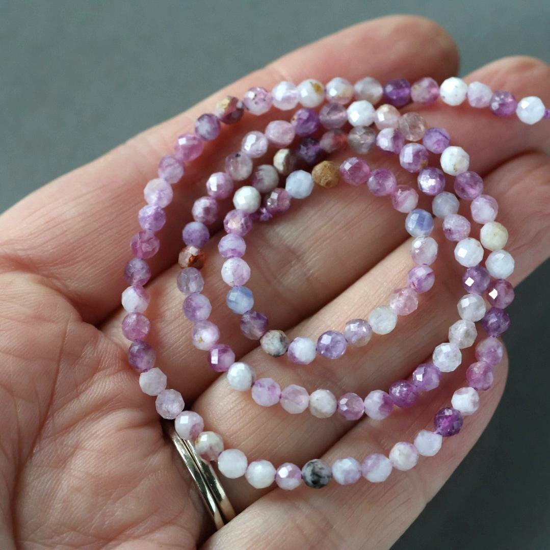 3.5mm Lepidolite Beads – Faceted Round Natural Gemstone 15" Strand