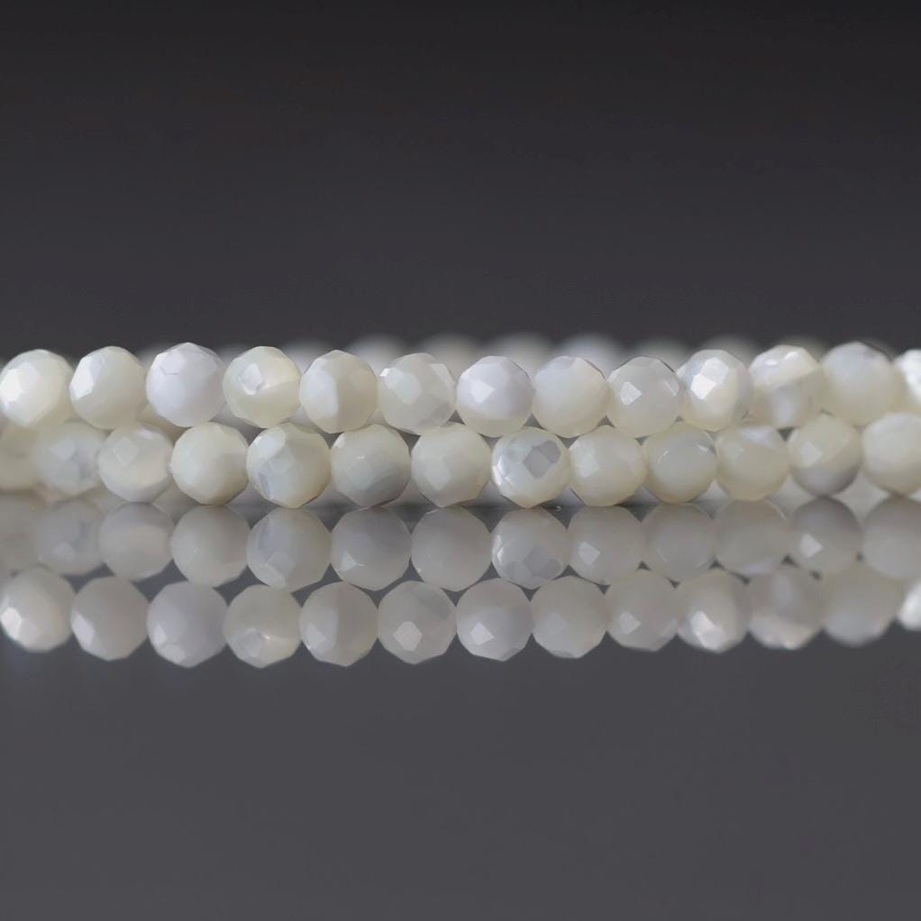 3.5mm Natural Mother of Pearl Beads - Faceted Round Natural Gemstone 15" Strand