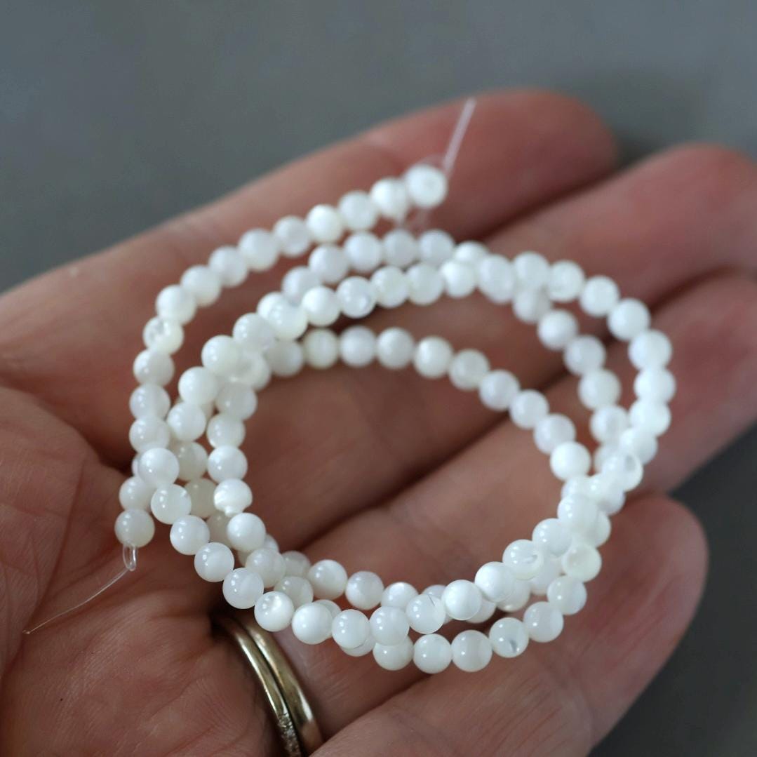 3.5mm Natural Mother of Pearl Beads - Smooth Round Natural Gemstone 15" Strand