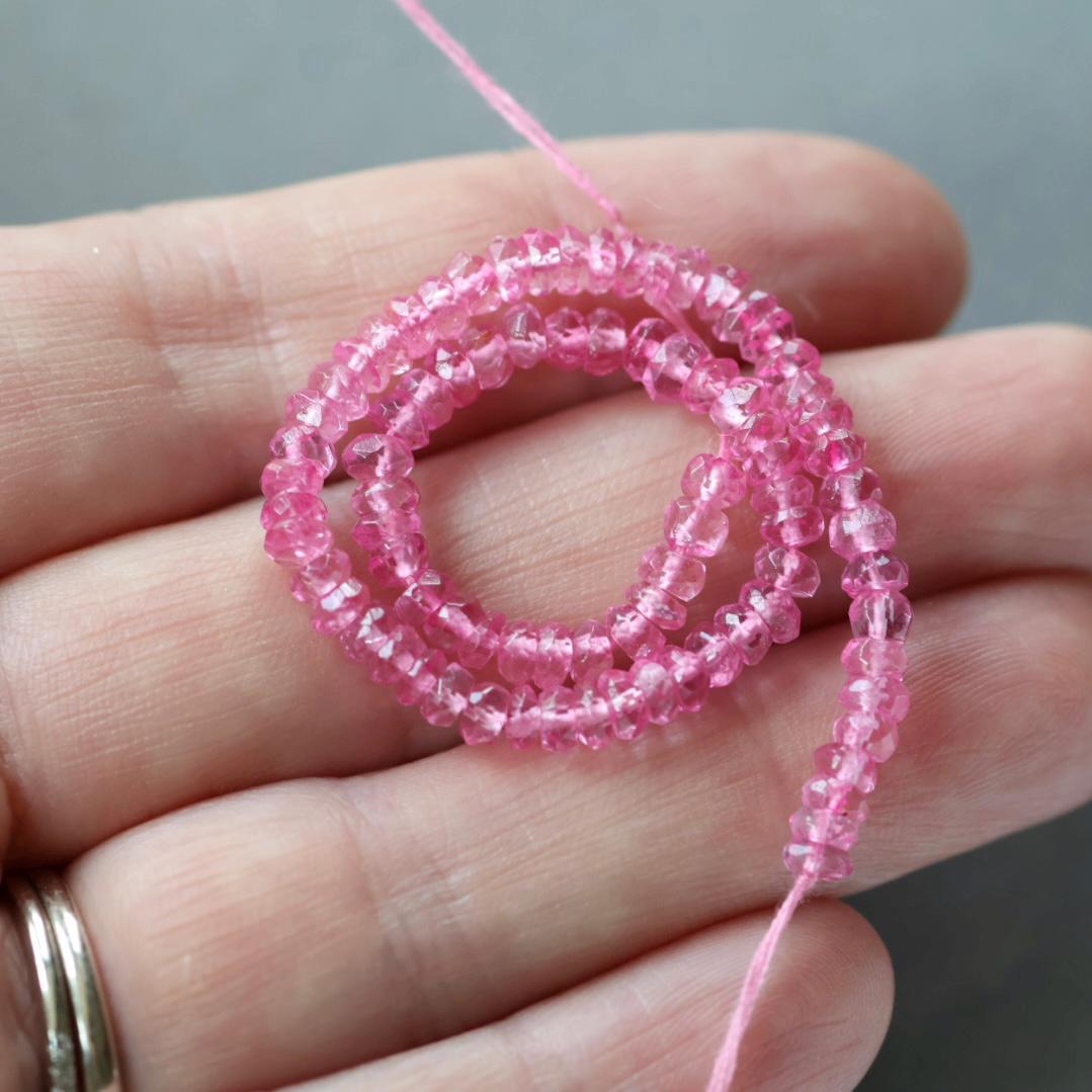 3.5mm Pink Topaz Rondelle Beads – Faceted Rondelle Natural Gemstone 6" Strand