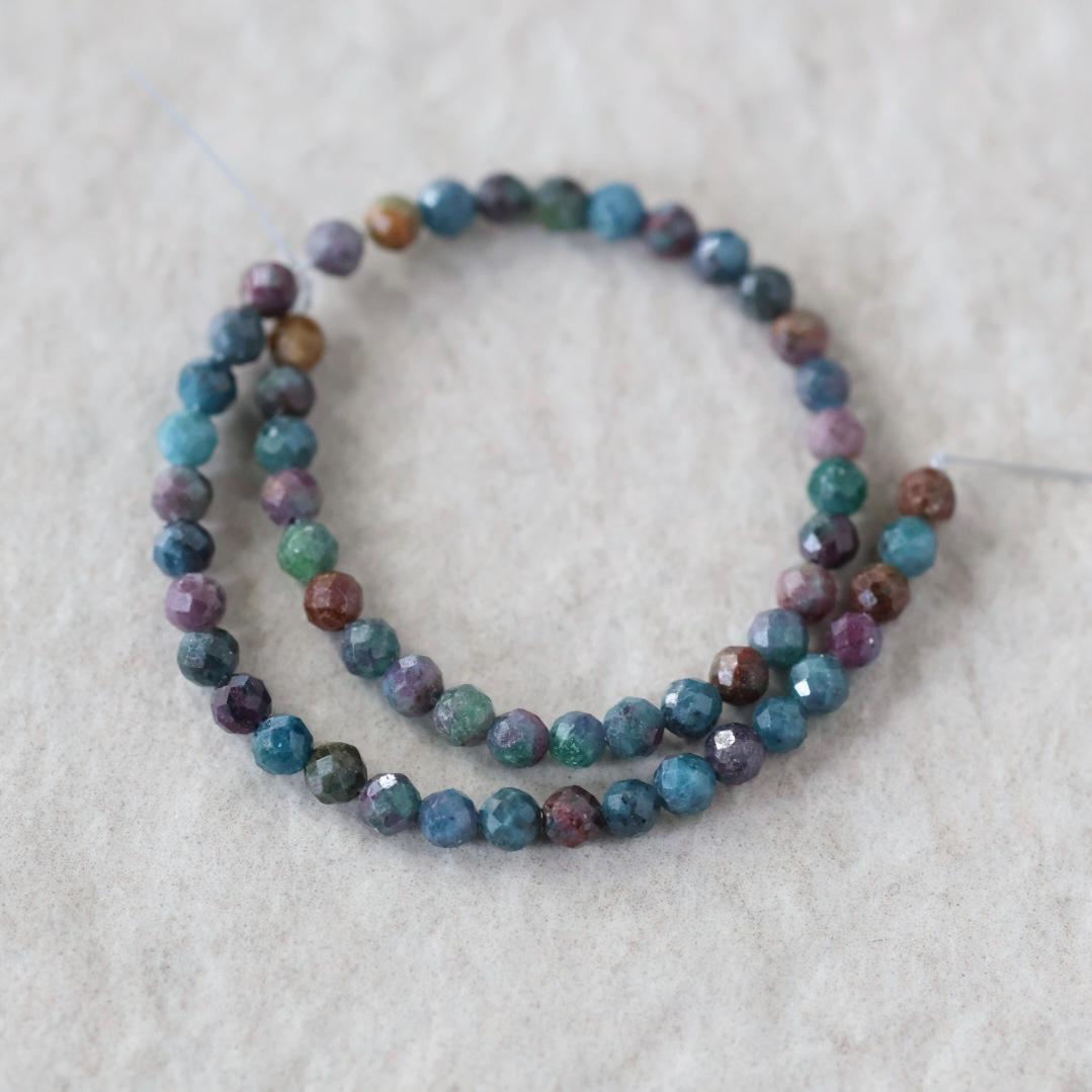 3.5mm Ruby in Kyanite Beads Faceted Round 7" Colorful Natural Gemstone for DIY Jewelry Making