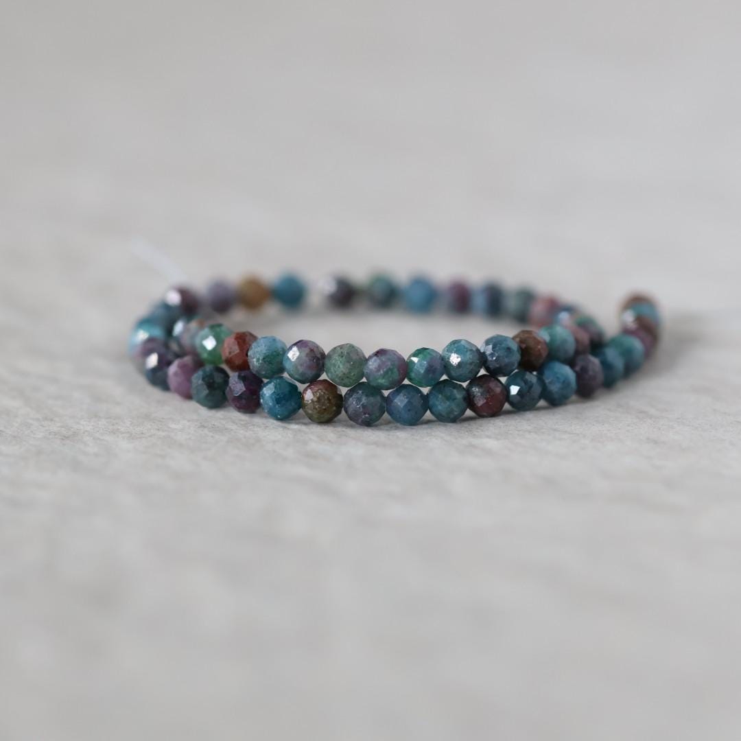 3.5mm Ruby in Kyanite Beads Faceted Round 7" Colorful Natural Gemstone for DIY Jewelry Making