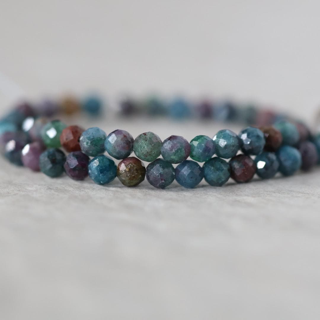 3.5mm Ruby in Kyanite Beads Faceted Round 7" Colorful Natural Gemstone for DIY Jewelry Making