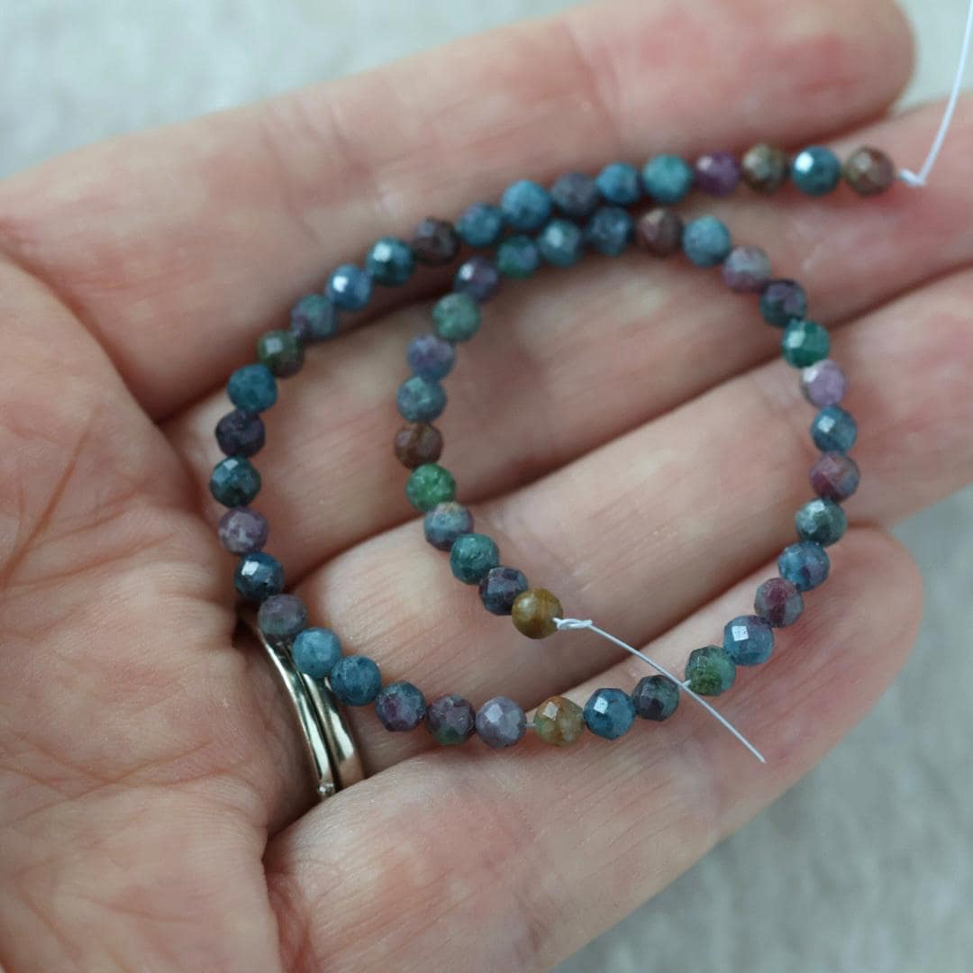 3.5mm Ruby in Kyanite Beads Faceted Round 7" Colorful Natural Gemstone for DIY Jewelry Making
