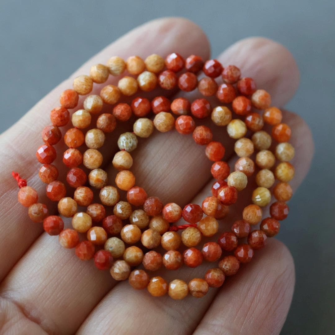 3.5mm Sponge Coral Beads – Faceted Round Natural Gemstone 15" Strand