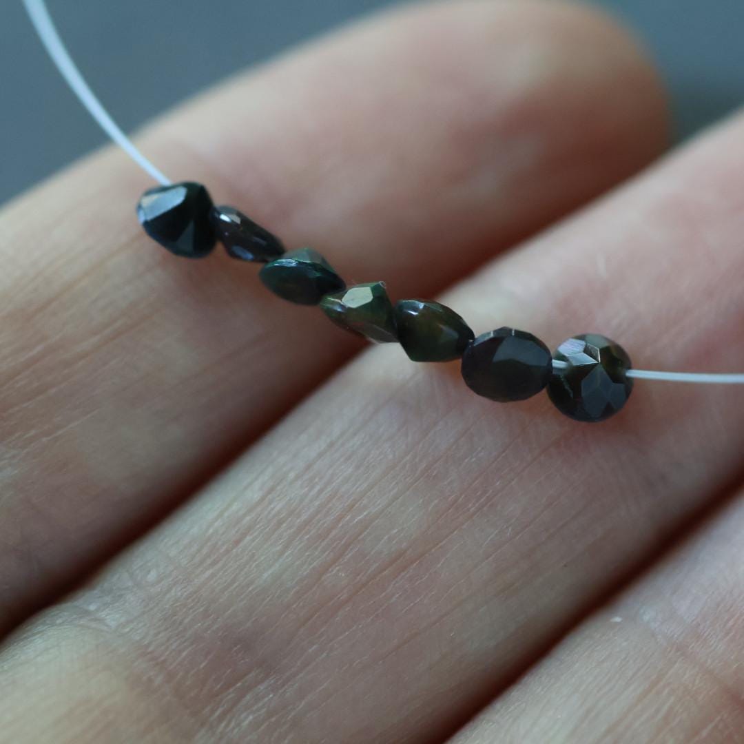 3.5mm Tiny Black Ethiopian Opal Button Beads – Faceted Natural Gemstone