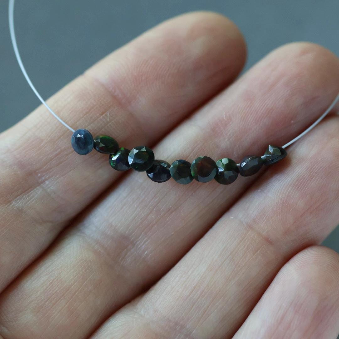 3.5mm Tiny Black Ethiopian Opal Button Beads – Faceted Natural Gemstone