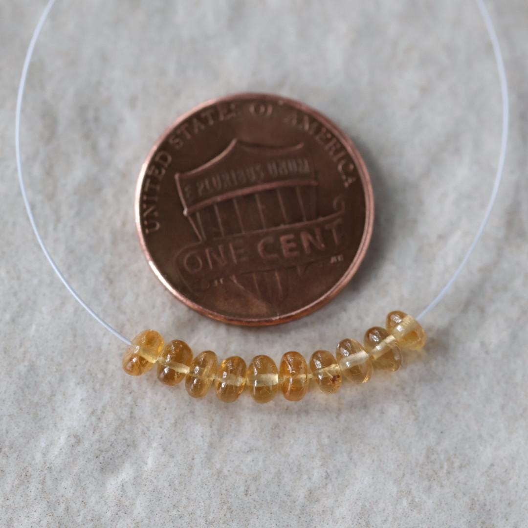 3.5mm Yellow Tourmaline Smooth Rondelle Beads 6 PCs Sunshine Yellow Genuine Gemstone Beads DIY Jewelry Making Gift October Birthstone