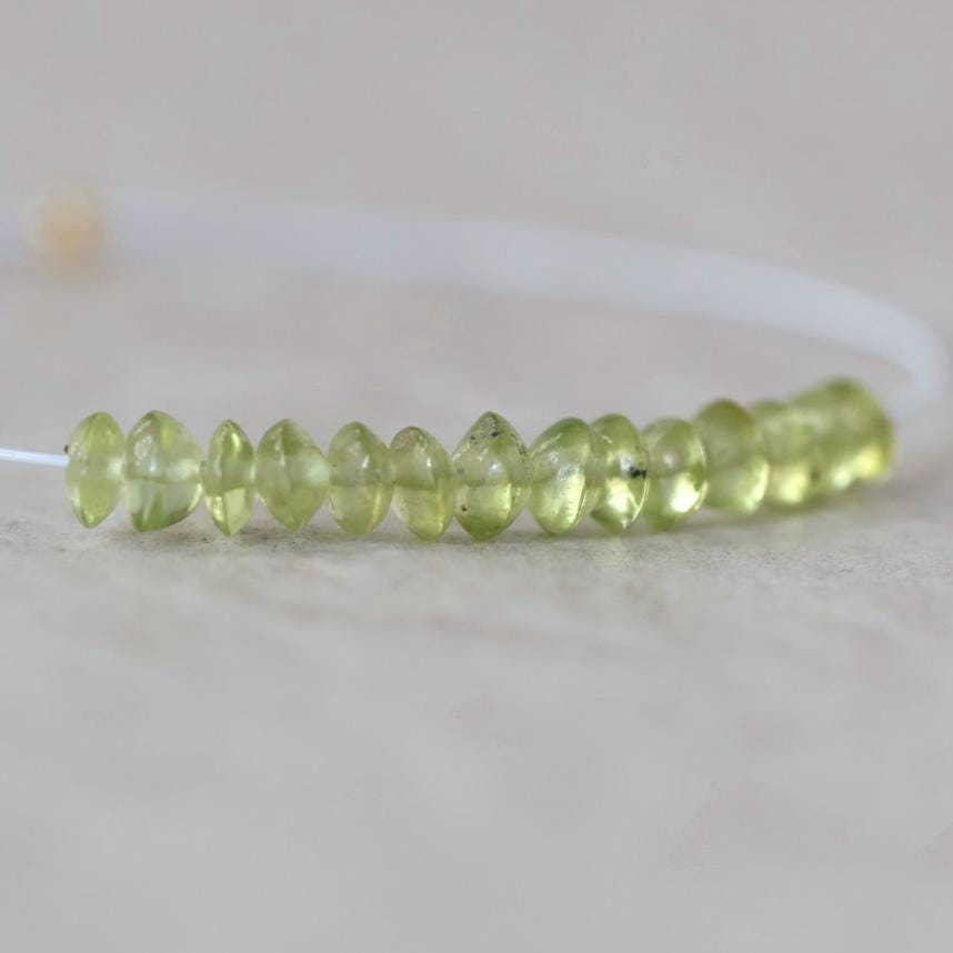 3mm 3.5mm AAA Peridot Rondelle Beads Smooth German Cut Nuggets 1” Natural Green Gemstone for DIY Jewelry Making