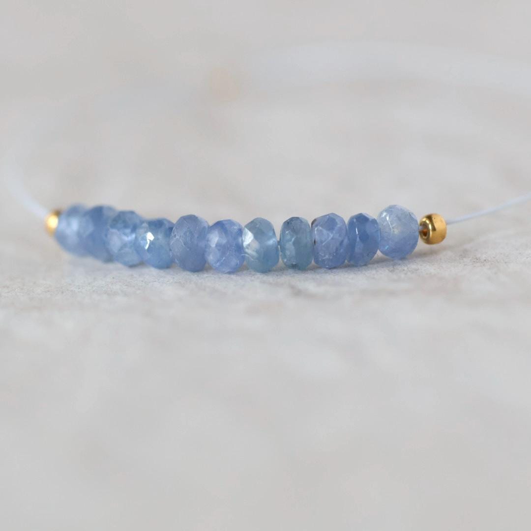 3.5-4mm Natural Burmese Blue Sapphire Beads Faceted Rondelle 1” Genuine Gemstone Beads for DIY Jewelry Making Supplies