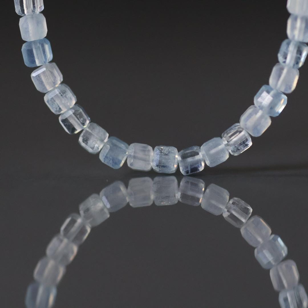 3mm AAA Aquamarine Beads Cube Faceted 7" Raw Genuine Gemstone Beads for Jewelry Making Beading Craft Gift Beads March Birthstone