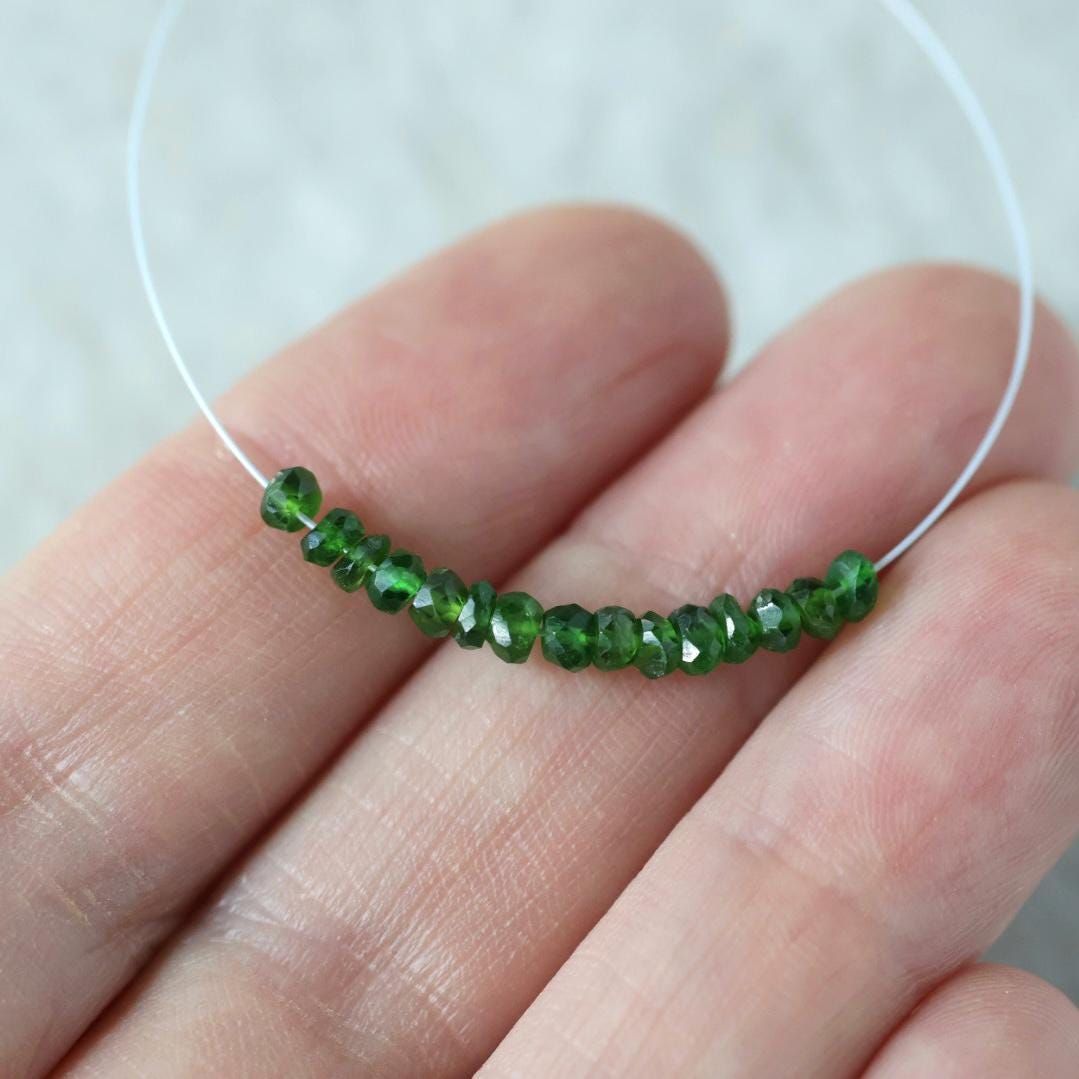 3mm AAA Chrome Green Tourmaline Smooth Rondelle Beads 1” Gem Quality Natural Gemstone for DIY Jewelry Making