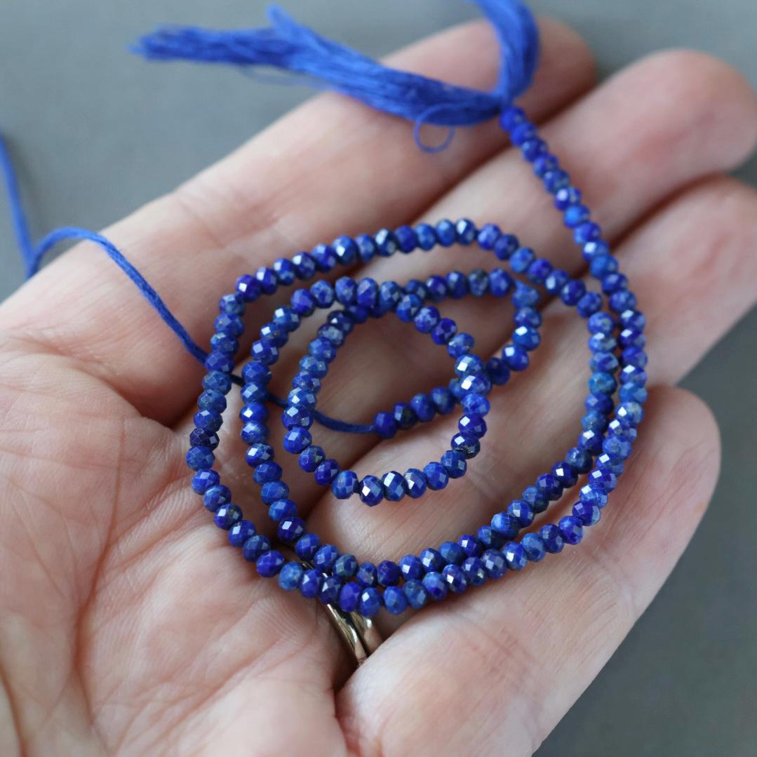 3mm AAA Lapis Lazuli Beads - Faceted Rondelle Micro Gemstone 12.5" Strand