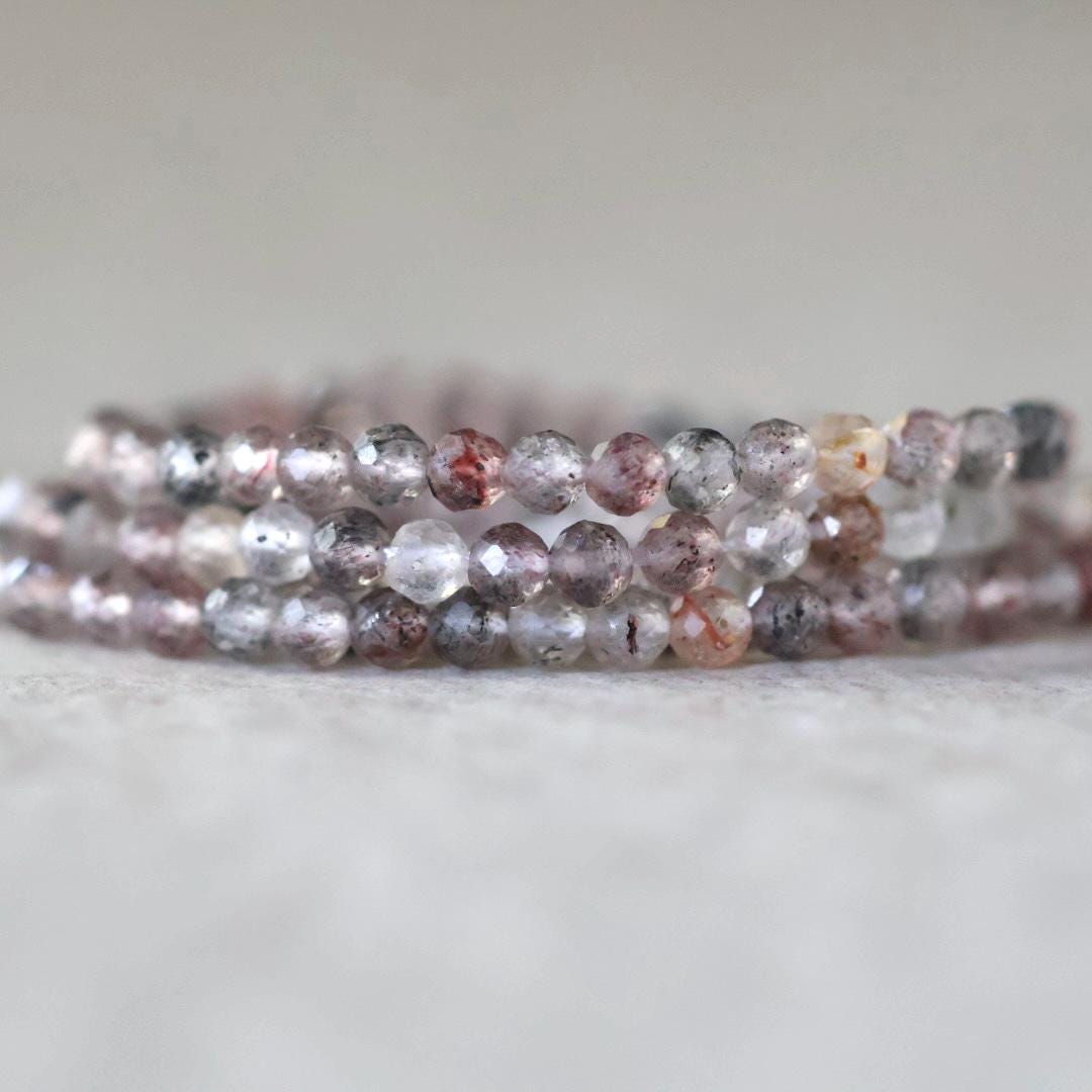 3mm AAA Lepidolite Micro Faceted Beads Genuine Lepidolite Beads 15" Sparkly Gemstone Beads for Jewelry Making