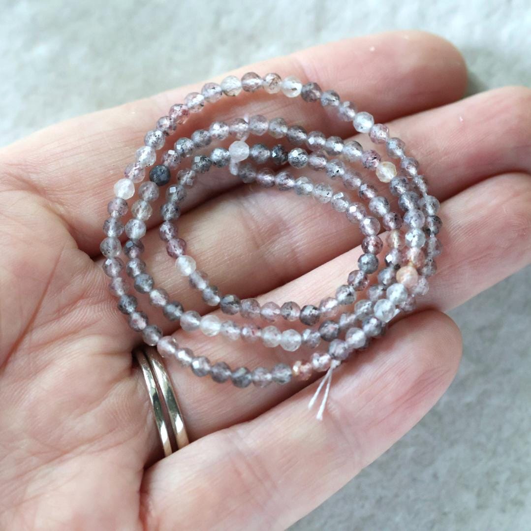 3mm AAA Lepidolite Micro Faceted Beads Genuine Lepidolite Beads 15" Sparkly Gemstone Beads for Jewelry Making