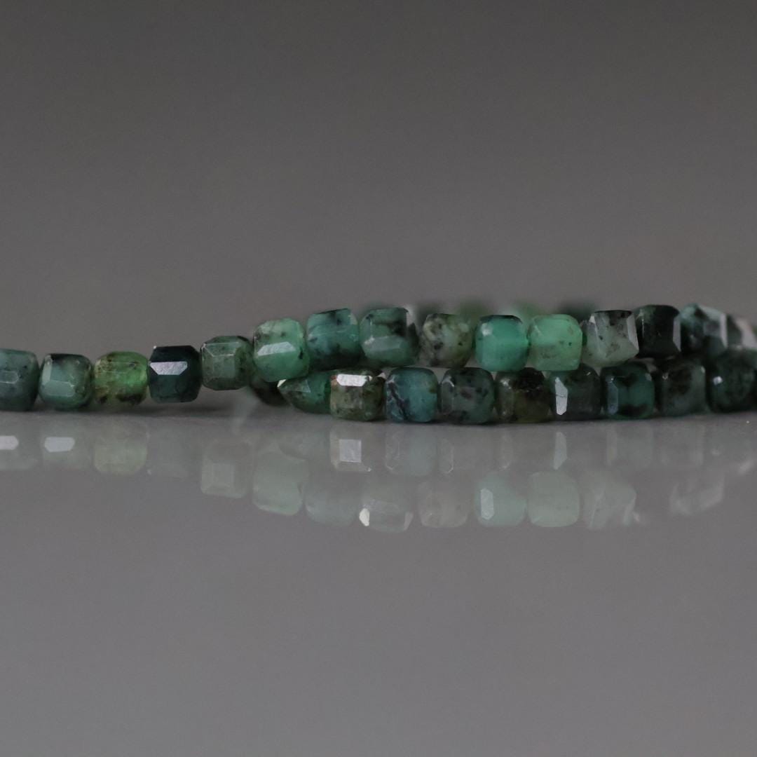 3mm AAA Natural Emerald Beads - Cube Faceted Natural Gemstone 7”