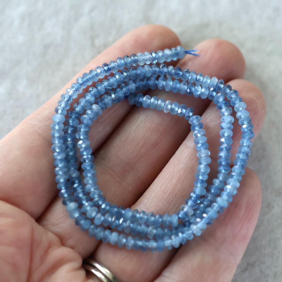 3mm AAA Santa Maria Aquamarine Rondelle Beads Faceted Natural Genuine Gemstone Beads for Jewelry Making Craft Gift Beads March Birthstone