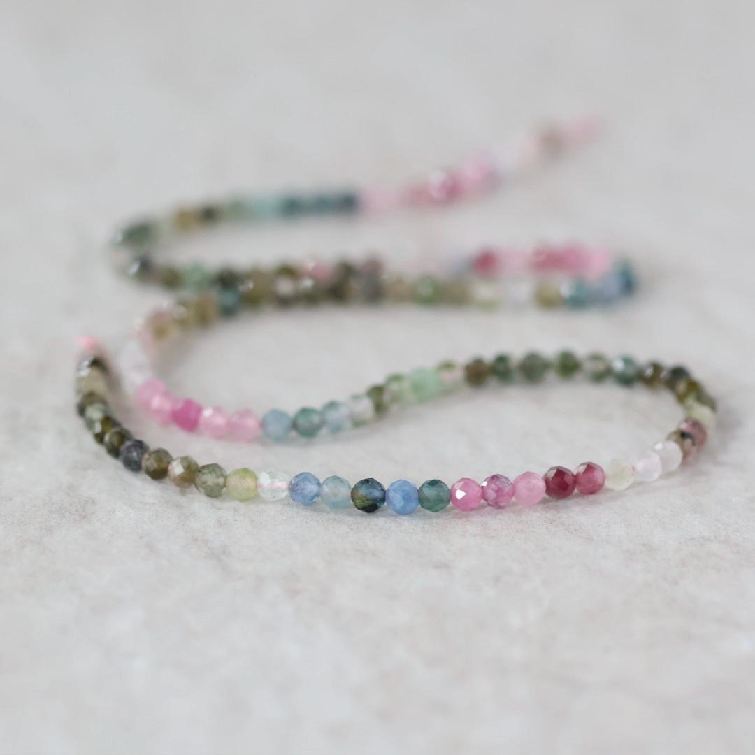3.5mm Watermelon Tourmaline Beads - Faceted Round Natural Gemstone 15" Strand