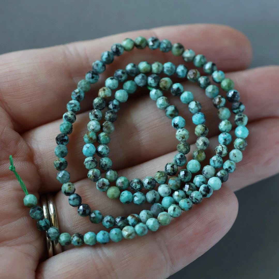 3mm African Turquoise Beads – Faceted Round Micro Gemstone 15" Strand