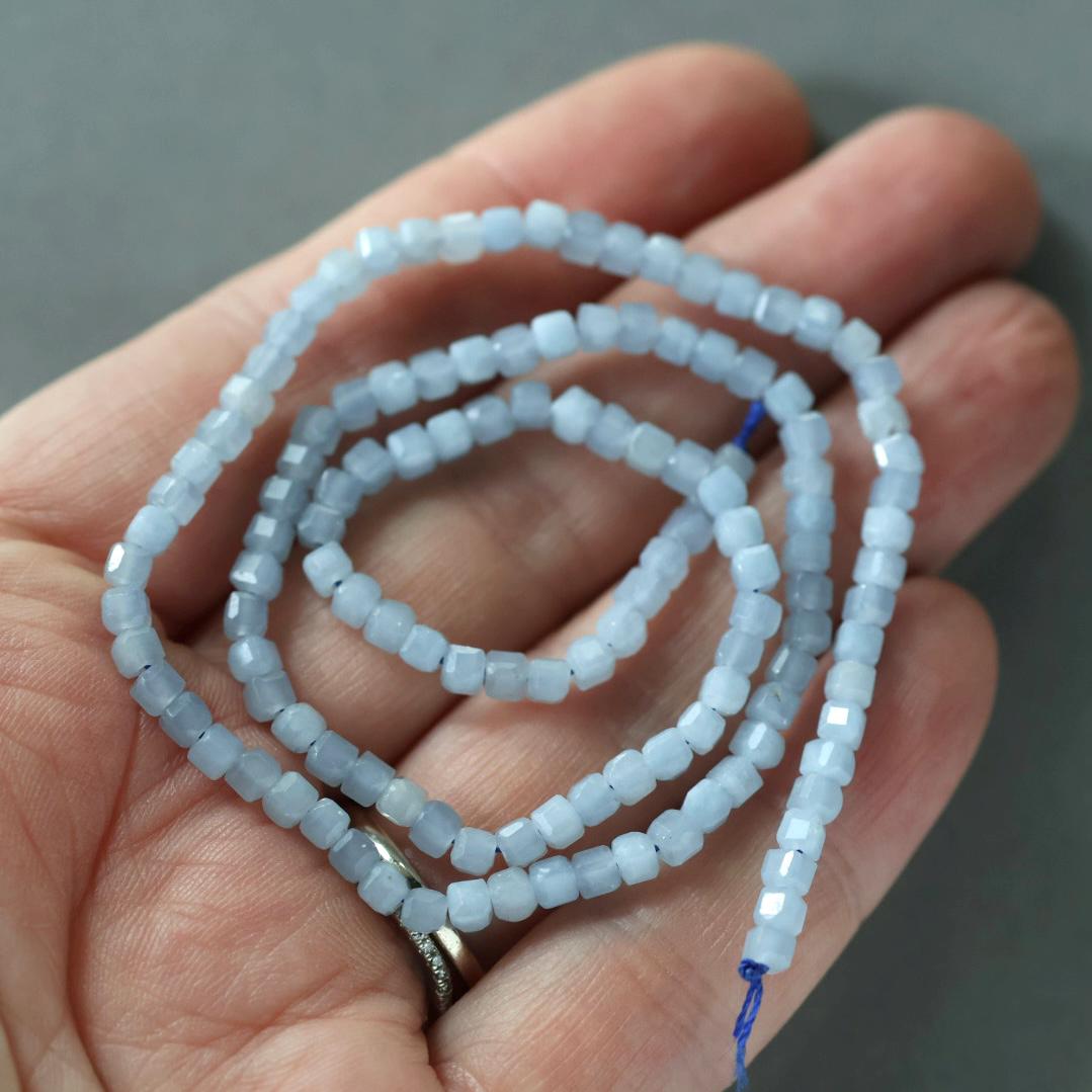 3mm Angelite Cube Beads -Faceted Genuine Gemstone 15"