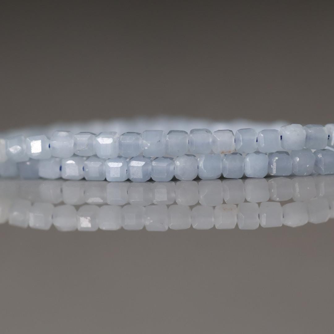 3mm Angelite Cube Beads -Faceted Genuine Gemstone 15"