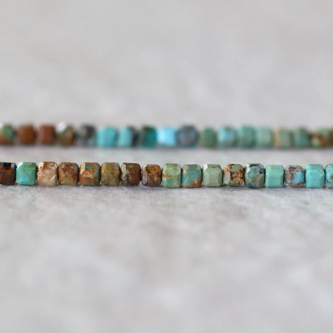 3mm Arizona Turquoise Cube Beads - Cube Micro Gemstone 15" Strand