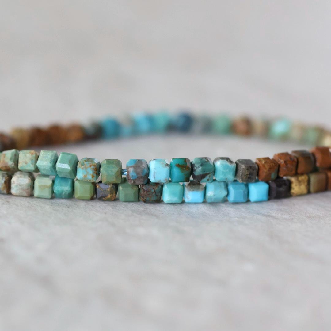 3mm Arizona Turquoise Cube Beads - Cube Micro Gemstone 15" Strand