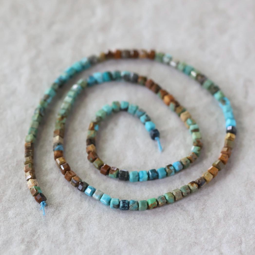 3mm Arizona Turquoise Cube Beads - Cube Micro Gemstone 15" Strand