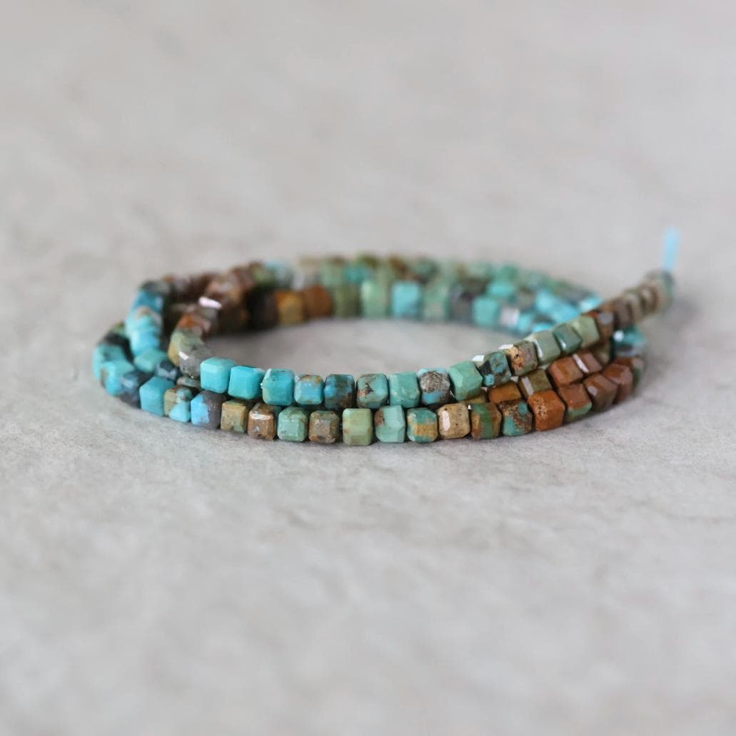 3mm Arizona Turquoise Cube Beads - Cube Micro Gemstone 15" Strand