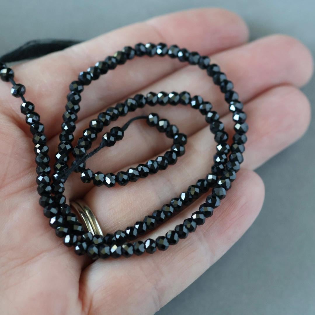 3mm Black Spinel Beads - Faceted Rondelle Micro Gemstone 12.5" Strand