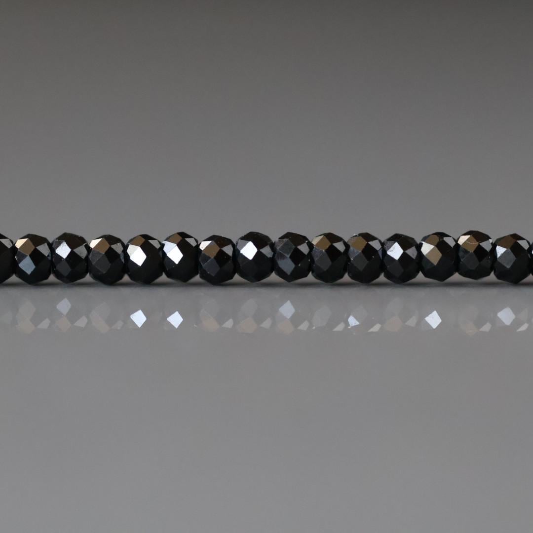 3mm Black Spinel Beads - Faceted Rondelle Micro Gemstone 12.5" Strand