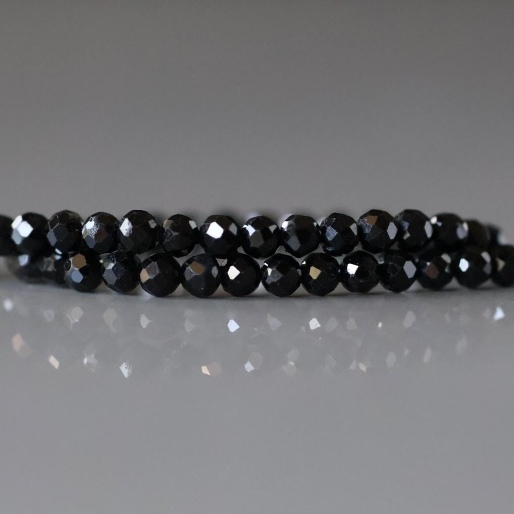 3mm Black Tourmaline Beads - Faceted Round Micro Gemstone 15" Strand
