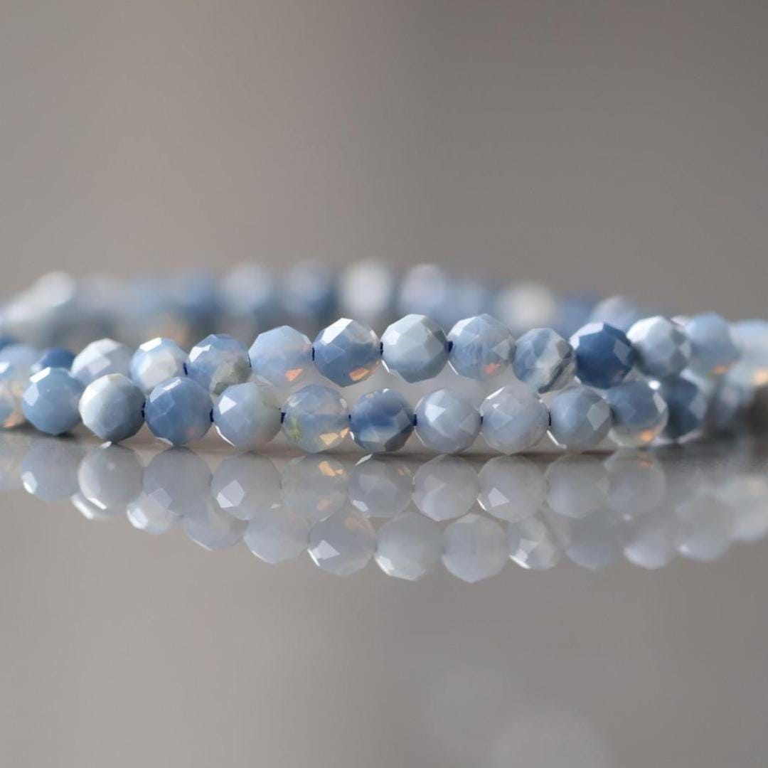 3mm Blue Opal Beads – Faceted Round Micro Gemstone 7" Strand