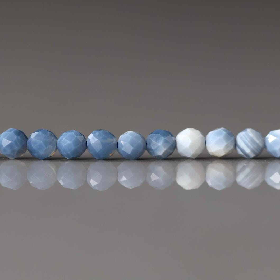 3mm Blue Opal Beads – Faceted Round Micro Gemstone 7" Strand
