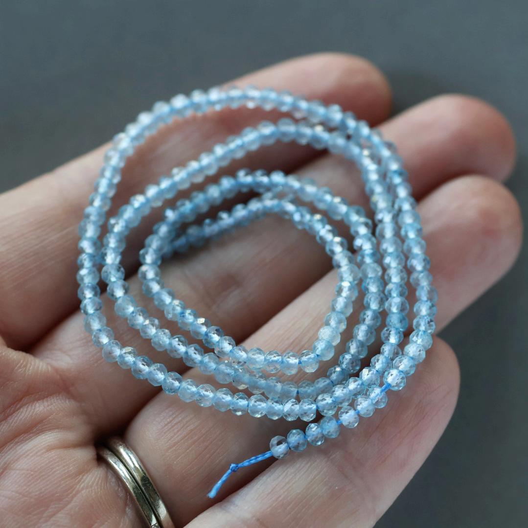 3mm Blue Topaz Beads - Faceted Rondelle Micro Gemstone 15" Strand