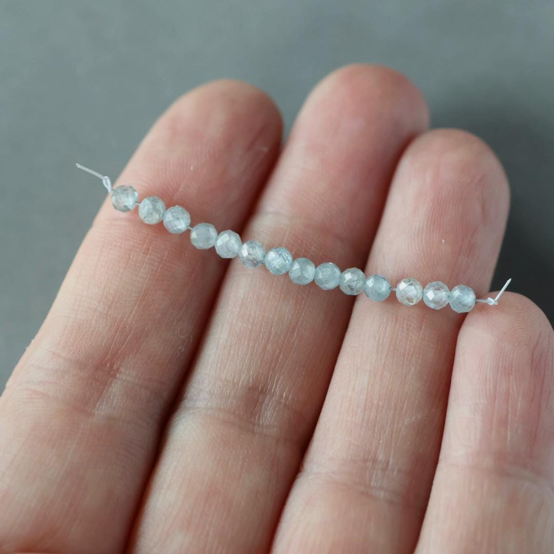 3mm Blue Zircon Beads – Faceted Round Micro Gemstone - 14 pcs