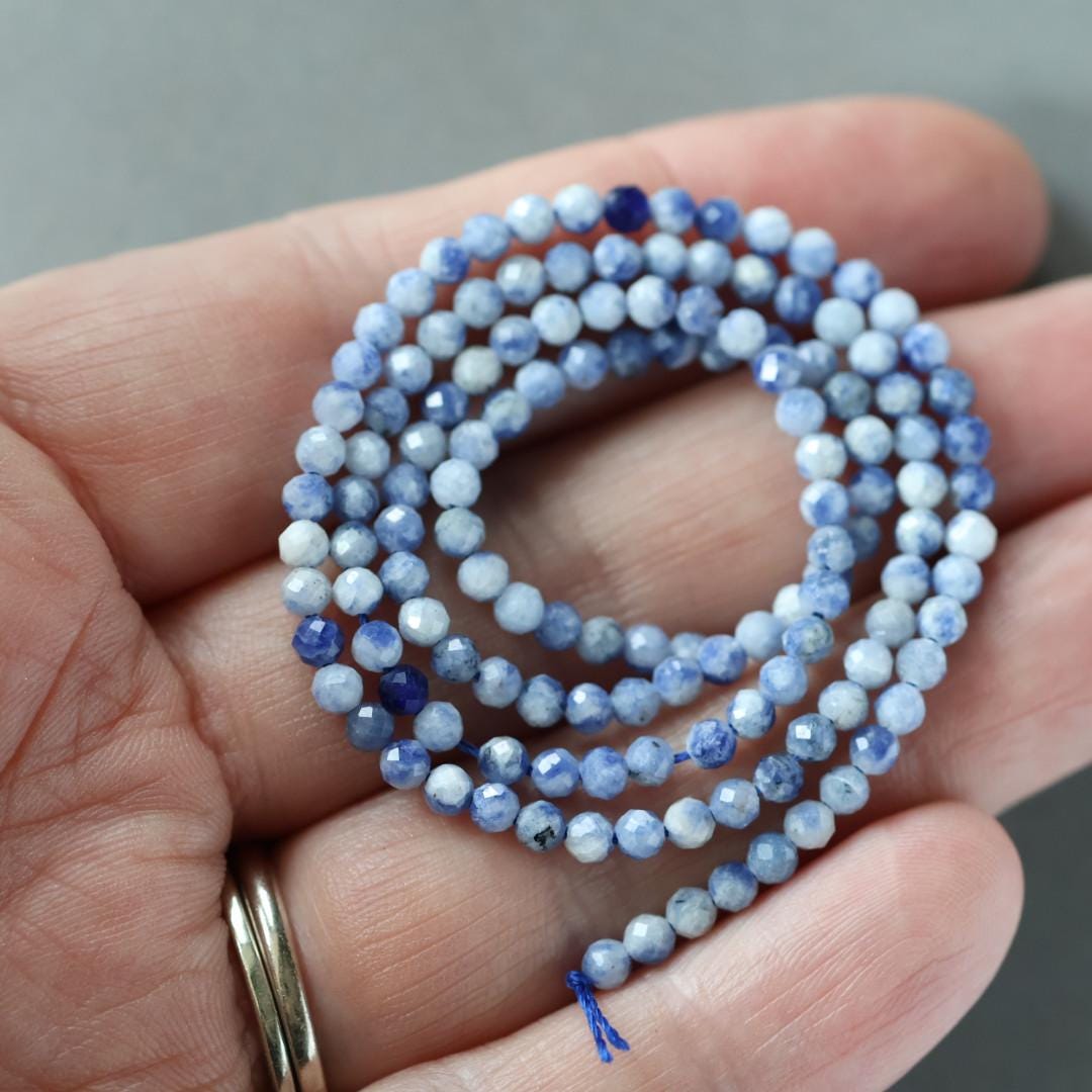 3mm Bolivian Sodalite Beads – Faceted Round Micro Gemstone 15" Strand