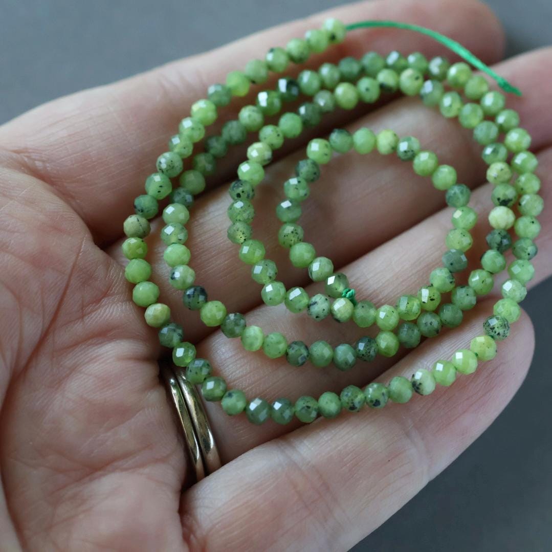 3mm Canadian Jade Beads – Smooth Round Micro Gemstone 15" Strand