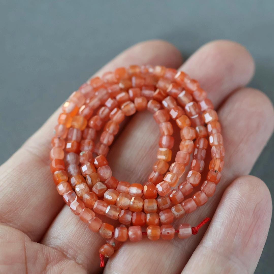 3mm Carnelian Beads – Faceted Cube Micro Gemstone 15" Strand