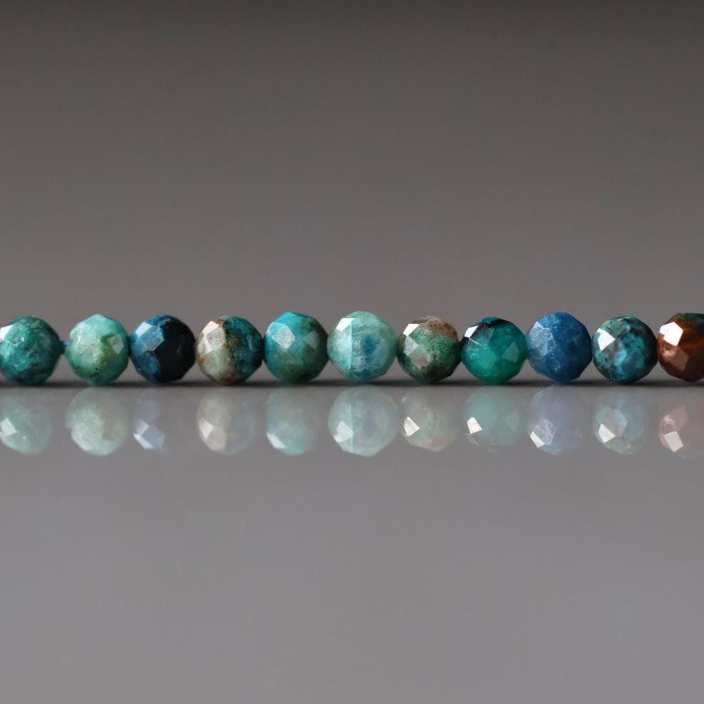 3mm Chrysocolla Beads – Faceted Round Micro Gemstone 15" Strand