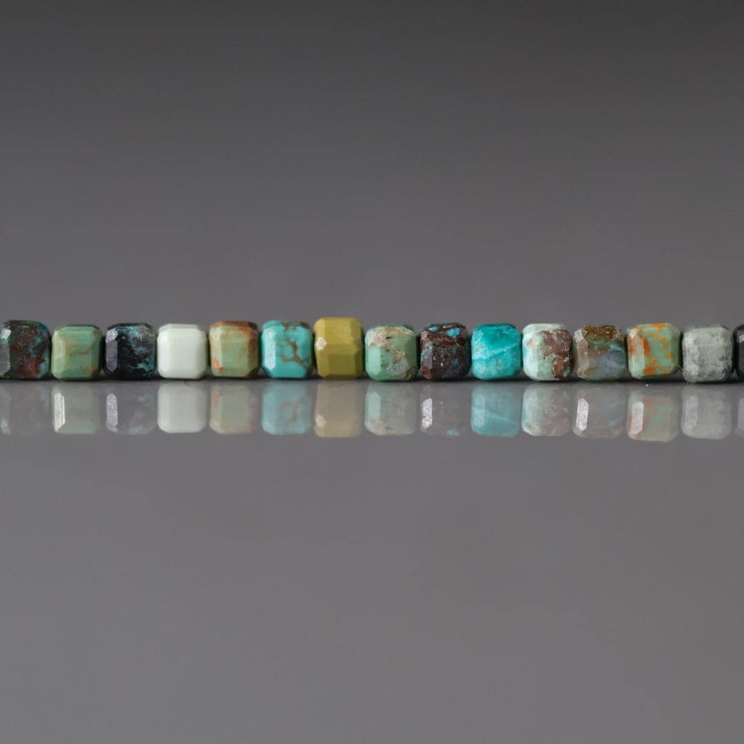 3mm Chrysocolla Cube Beads- Faceted Cube Natural Gemstone 15"